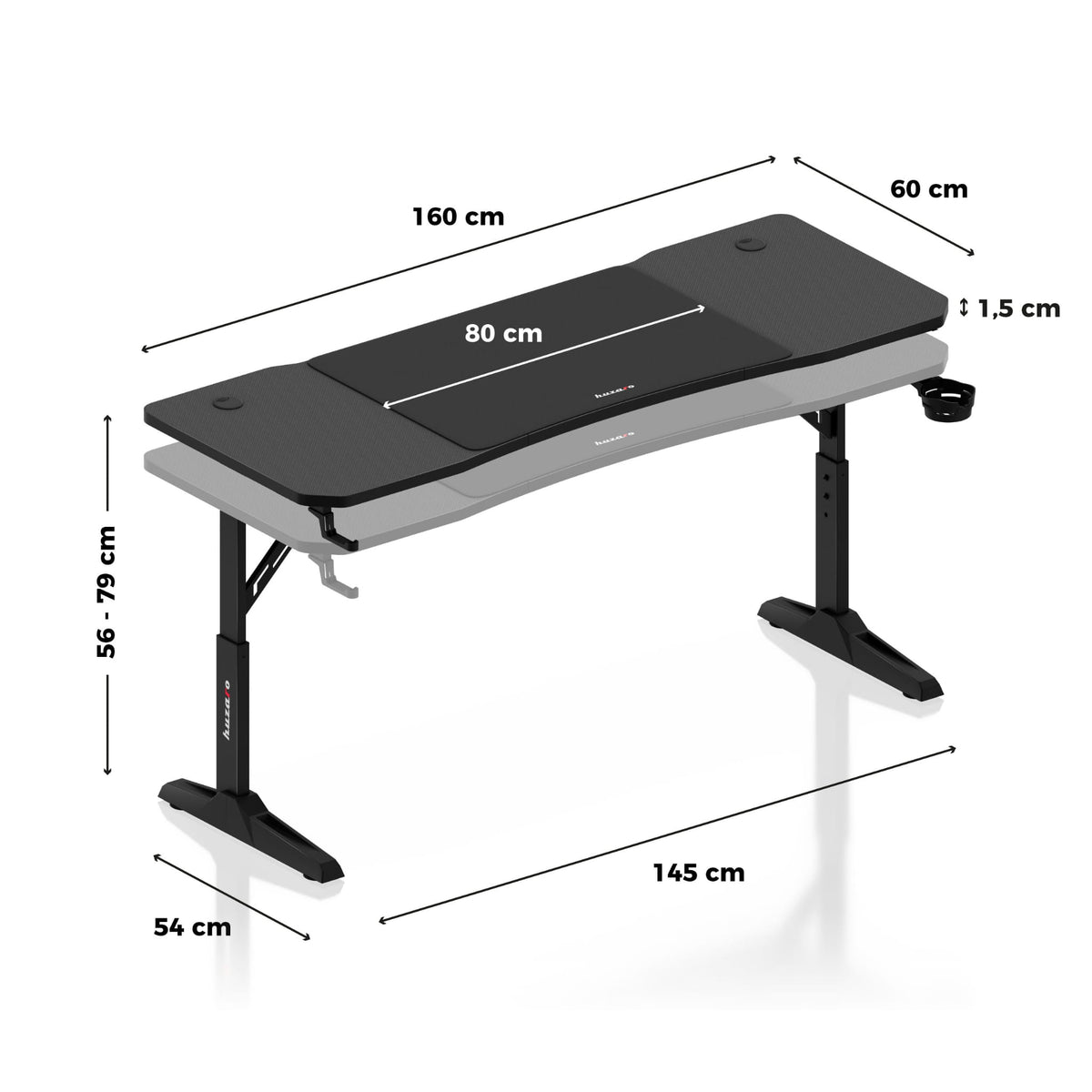 Gaming-Schreibtisch Huzaro Hero 4.6 Black 160 cm