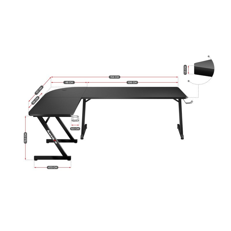 Gaming-Eckschreibtisch Huzaro Hero 7.0 Black 154 cm