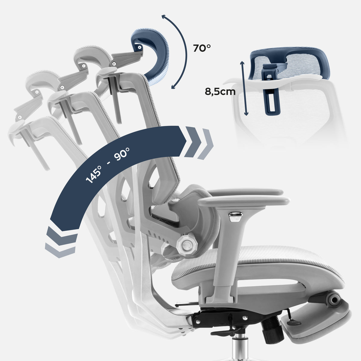 Ergonomischer Bürostuhl mit Fußstütze Mark Adler Expert 8.7 Grey Mesh