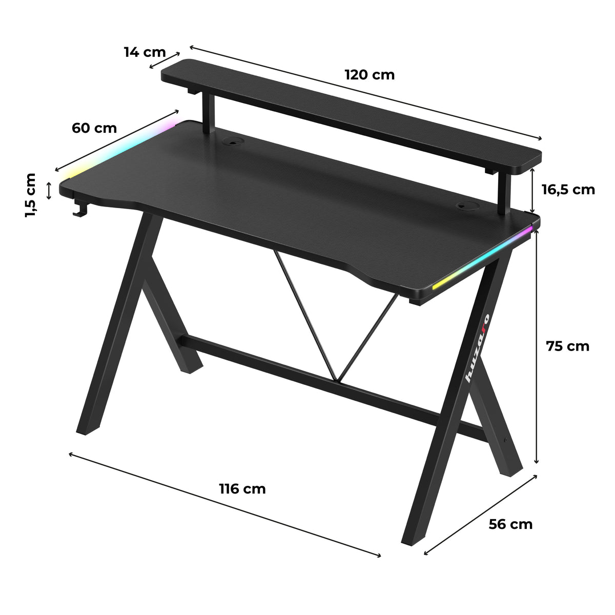 LED Gaming-Schreibtisch Huzaro Hero 1.9 RGB 120 cm