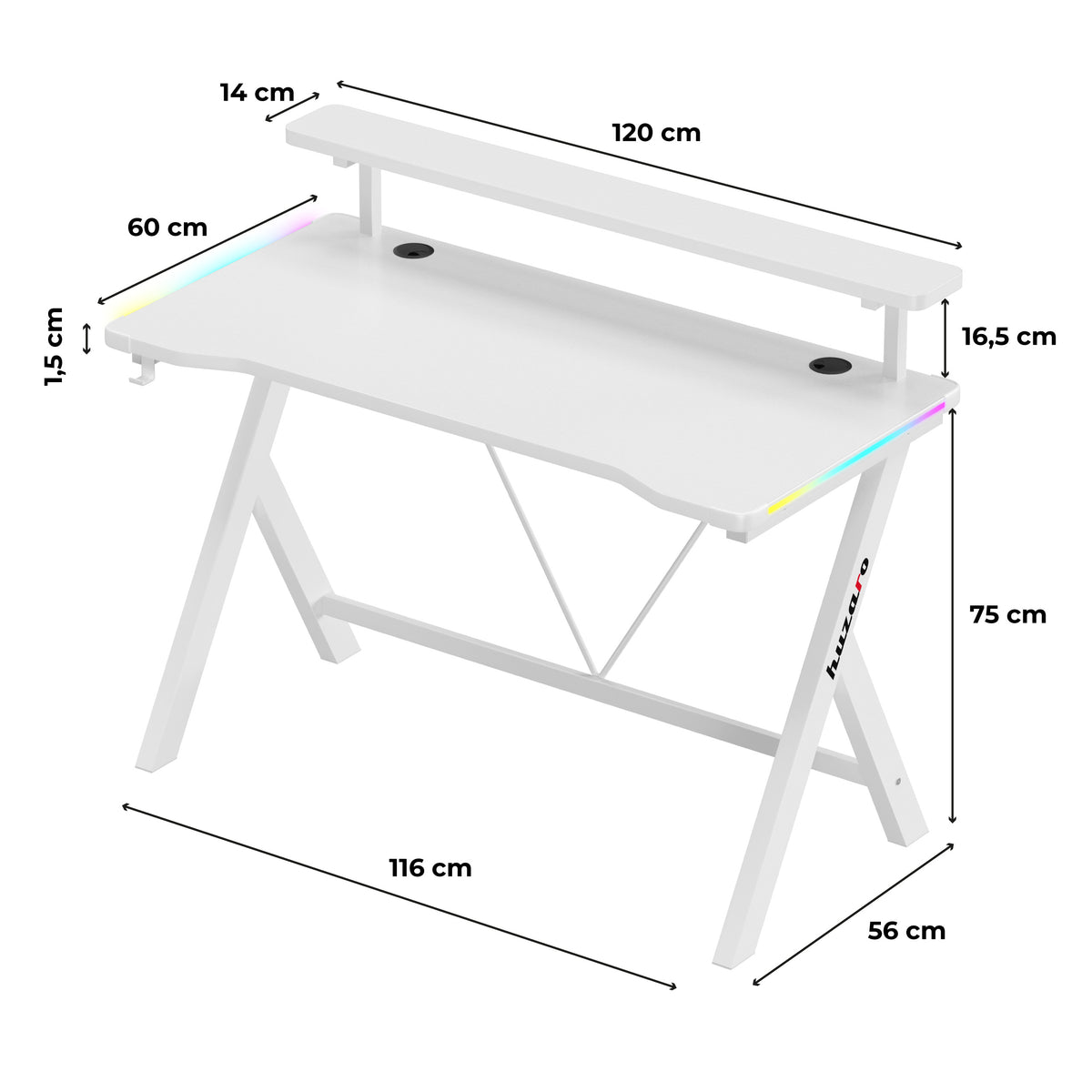 Gaming-Schreibtisch LED Huzaro Hero 1.9 RGB White 120 cm