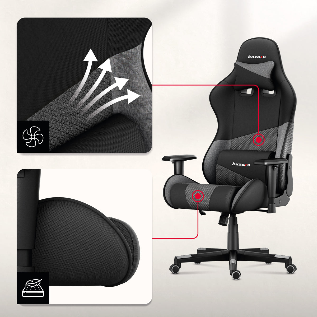 Gaming-Sitze aus Stoff mit AIR-Technologie.