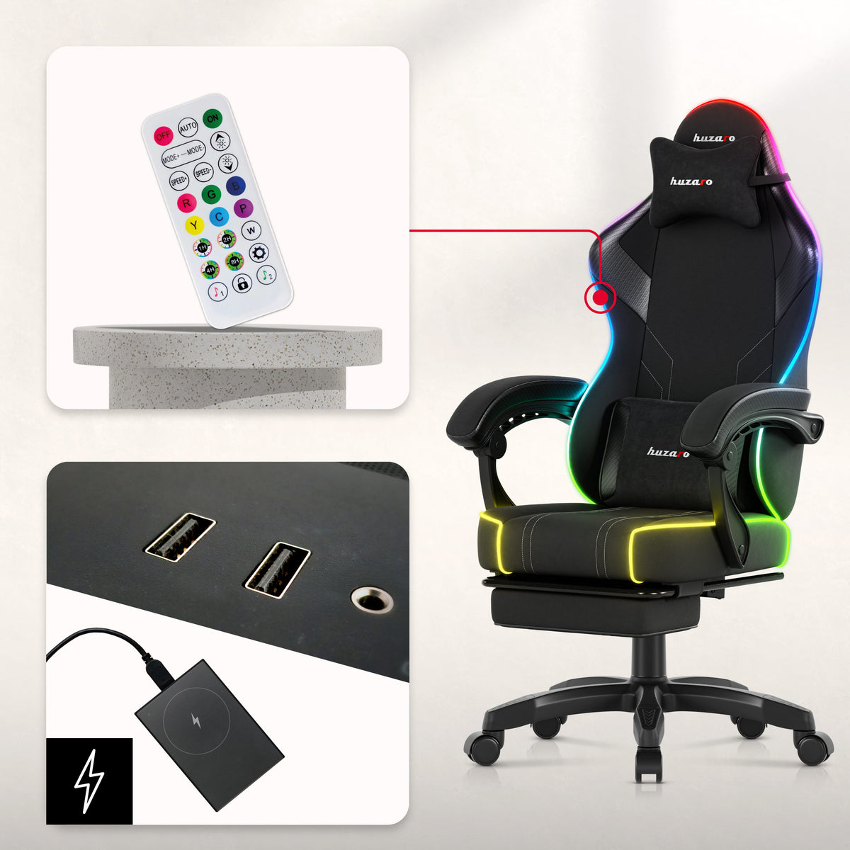 Huzaro Force 3.7 RGB Black Gaming-Stuhl