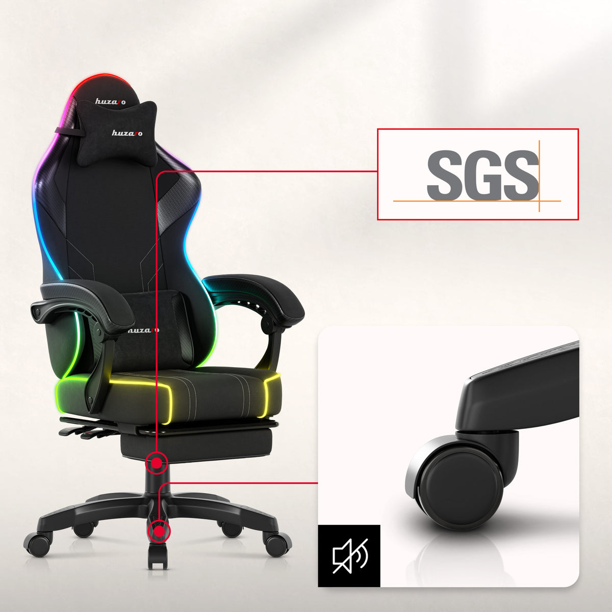 Huzaro Force 3.7 RGB Black Gaming-Stuhl