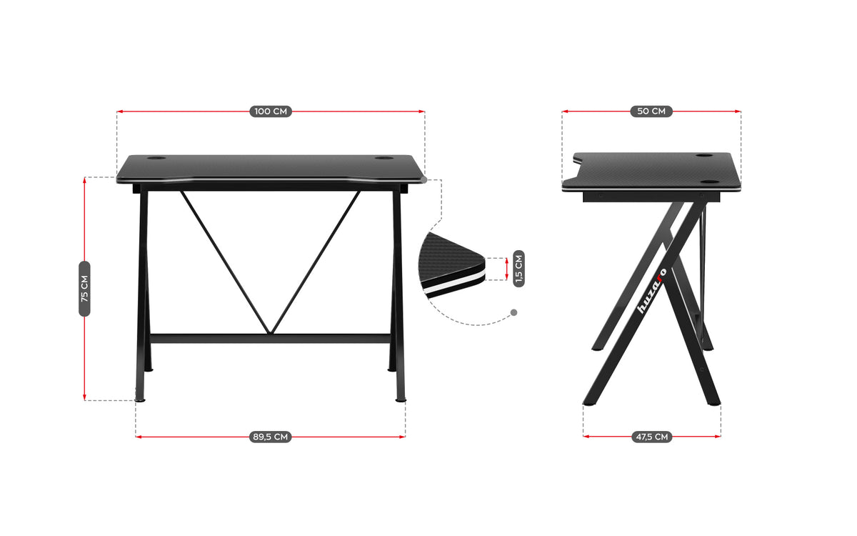 Gaming-Schreibtisch Huzaro Hero 1.4 Black 100 cm