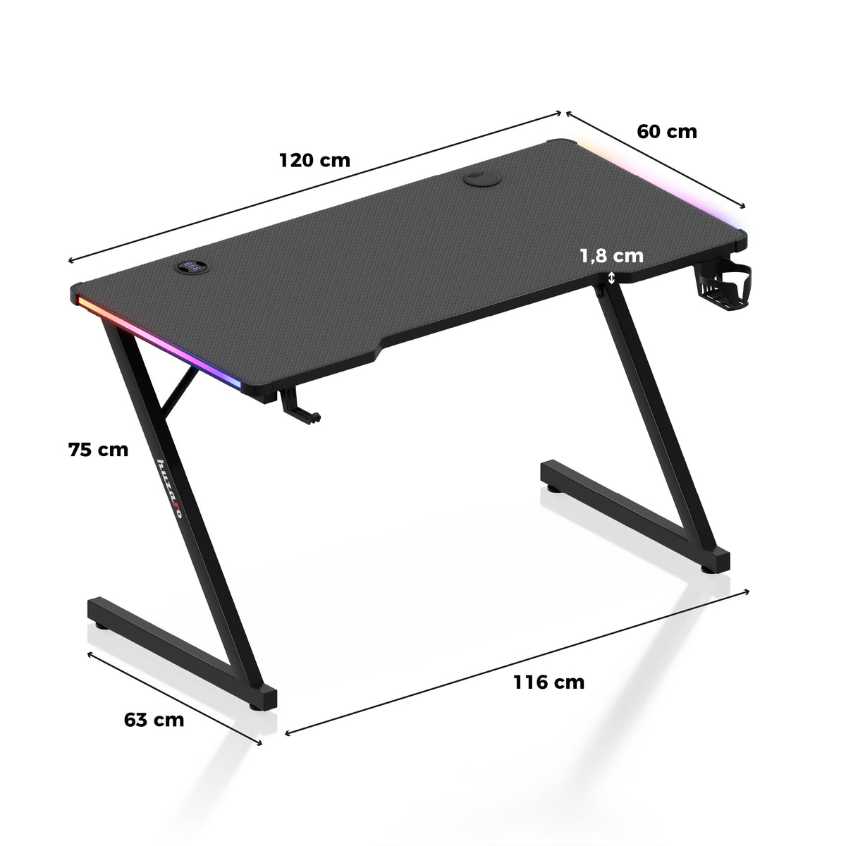 Gaming-Schreibtisch Huzaro Hero 2.5 RGB LED Schwarz 120 cm