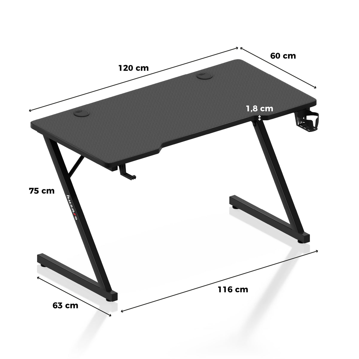 Gaming-Schreibtisch Huzaro Hero 2.5 Schwarz 120 cm