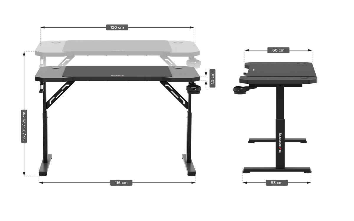 Gaming-Schreibtisch HUZARO Hero 2.6 Schwarz 120 cm