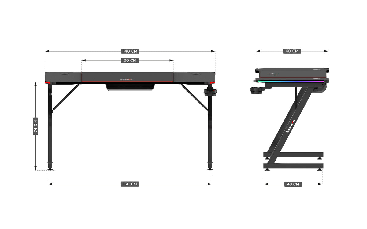 Gaming-Schreibtisch Huzaro Hero 3.3 RGB Schwarz 140 cm