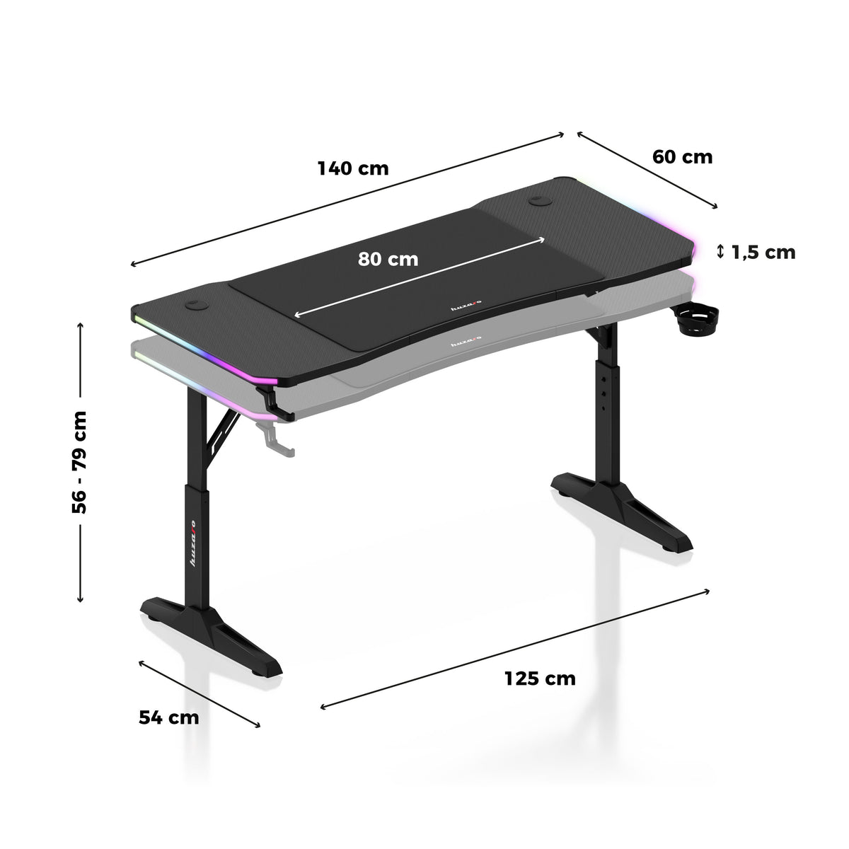 LED Gaming-Schreibtisch Huzaro Hero 3.6 RGB Black