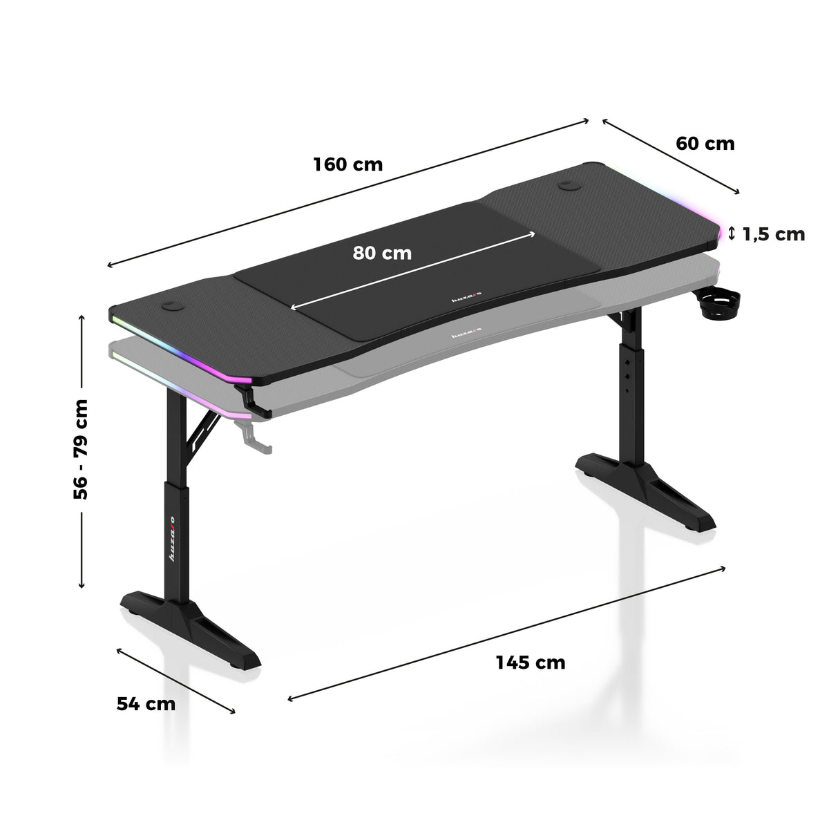 Gaming-Schreibtisch LED Huzaro Hero 4.6 RGB Black 160 cm