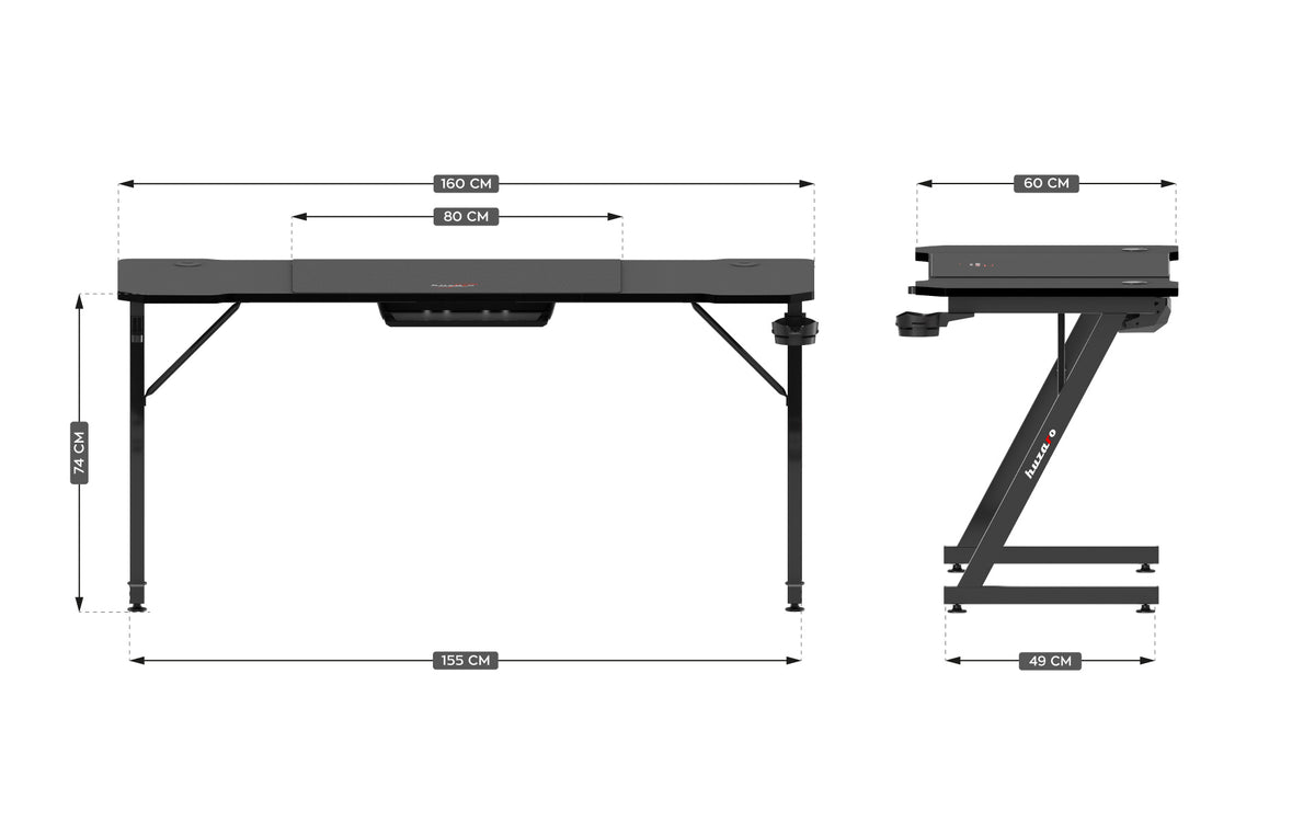 Gaming-Schreibtisch Huzaro Hero 4.8 Black 160 cm