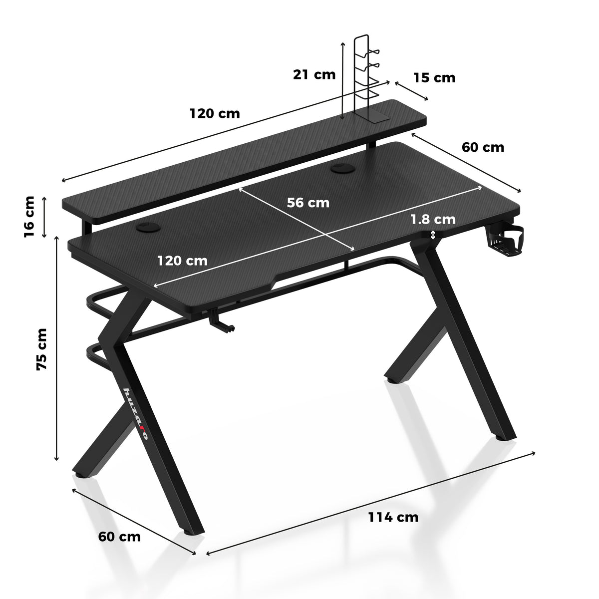 Gaming-Schreibtisch Huzaro Hero 5.0 Schwarz 120 cm