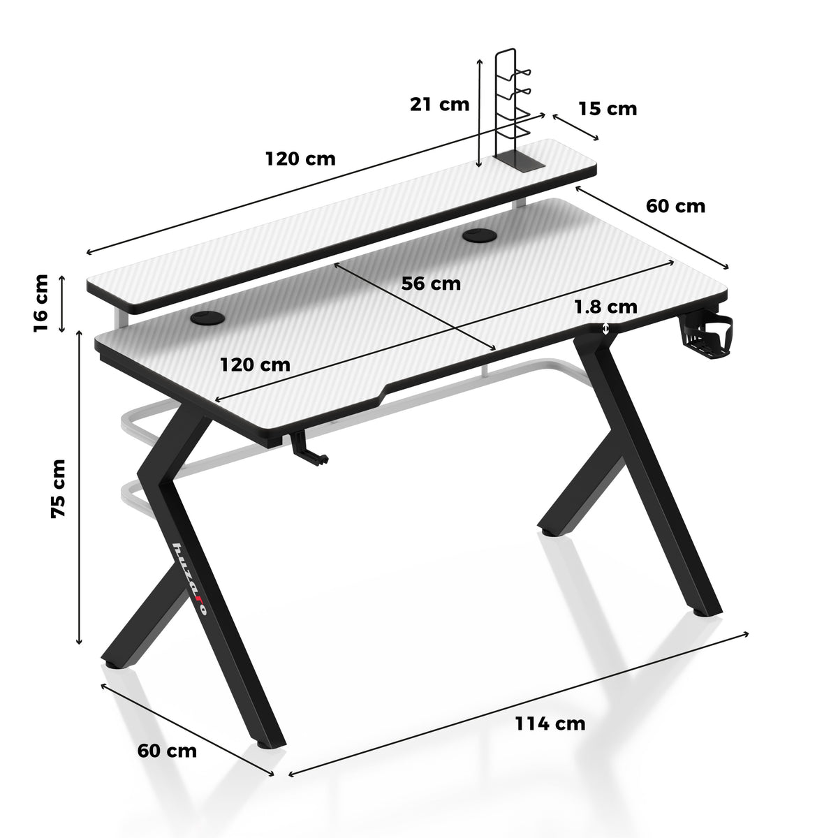 Gaming-Schreibtisch Huzaro Hero 5.0 Weiß 120 cm