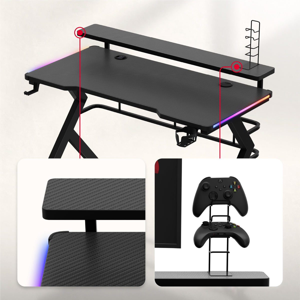 Gaming-Schreibtisch Huzaro Hero 5.0 RGB LED Schwarz 120 cm