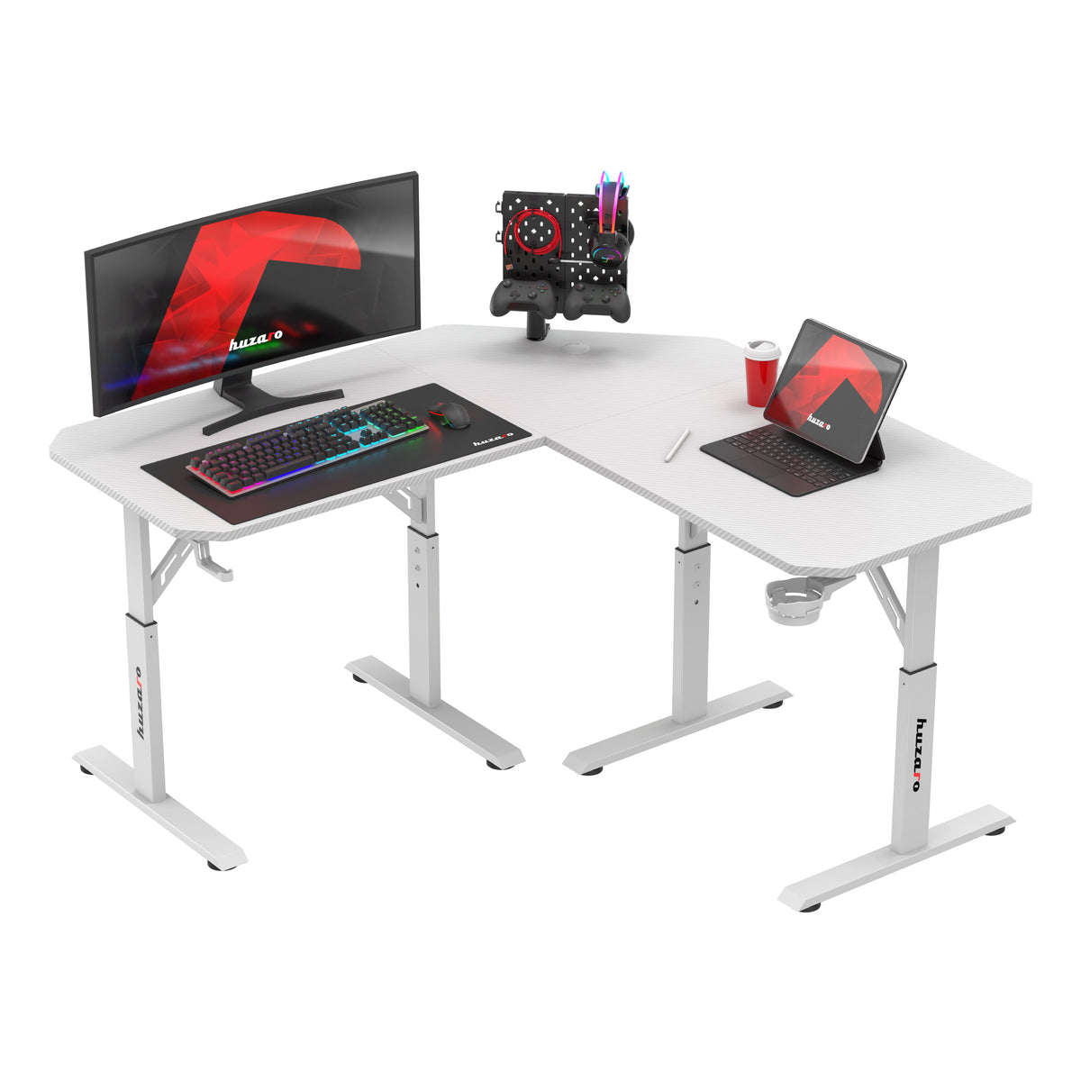 Huzaro Hero 7.3 White Eck-Gaming-Schreibtisch mit Höhenverstellung