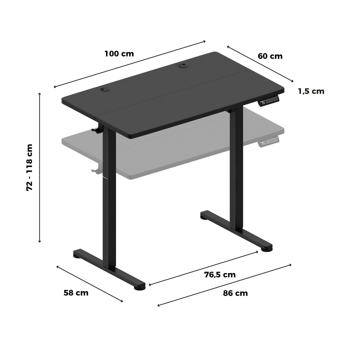 Elektrisch höhenverstellbarer Schreibtisch auf Rollen Huzaro Hero 7.8 Black