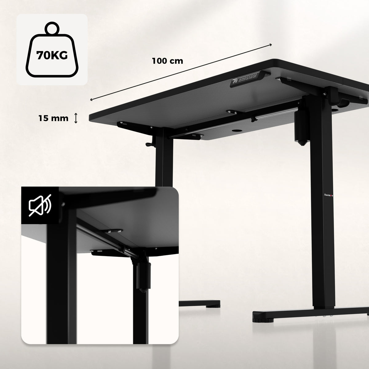 Elektrisch höhenverstellbarer Schreibtisch auf Rollen Huzaro Hero 7.8 Black