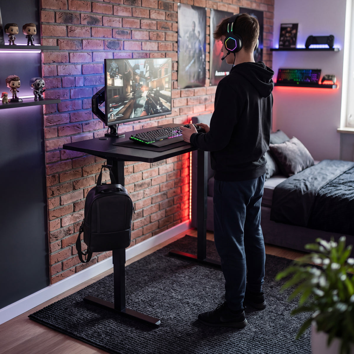 Elektrisch höhenverstellbarer Schreibtisch auf Rollen Huzaro Hero 7.8 Black