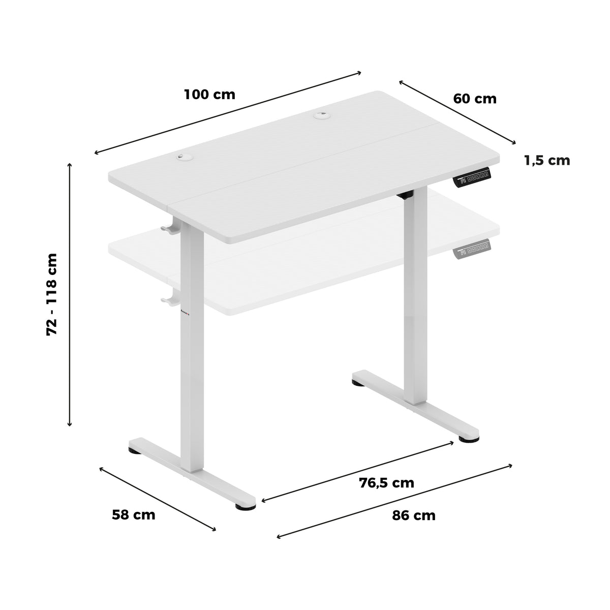 Elektrisch höhenverstellbarer Schreibtisch auf Rollen Huzaro Hero 7.8 White