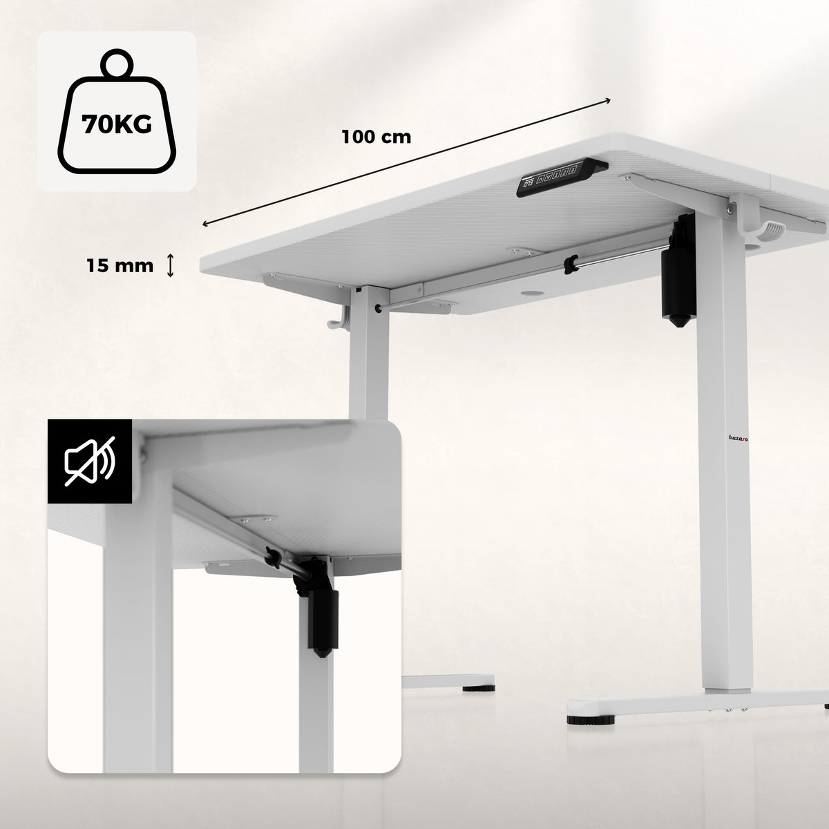 Elektrisch höhenverstellbarer Schreibtisch auf Rollen Huzaro Hero 7.8 White
