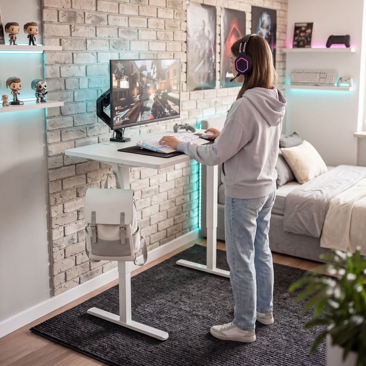 Elektrisch höhenverstellbarer Schreibtisch auf Rollen Huzaro Hero 7.8 White