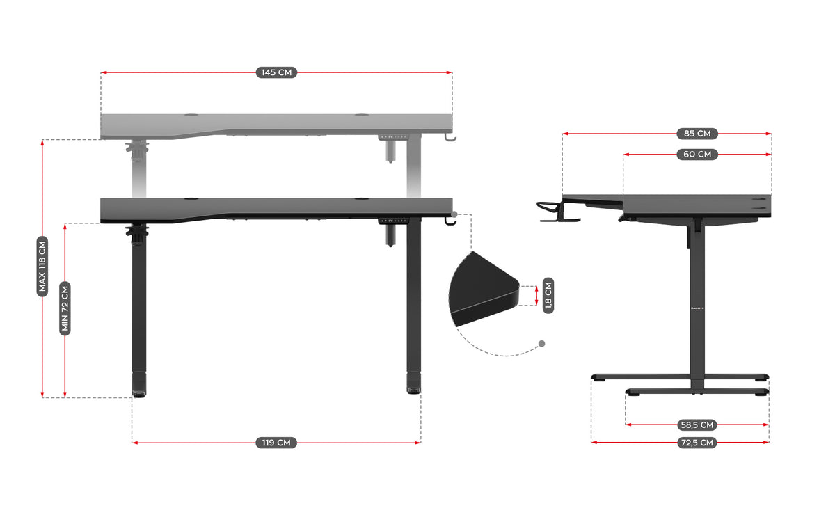 Elektrischer Eckschreibtisch Huzaro Hero 9.1 Schwarz 145 cm