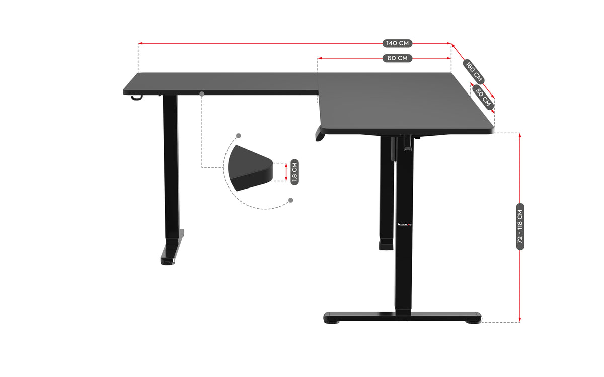 Huzaro Hero 9.5 Black elektrischer Eckschreibtisch 160 cm