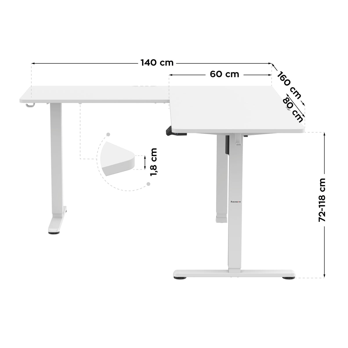 Huzaro Hero 9.5 White 160 cm elektrischer Eckschreibtisch