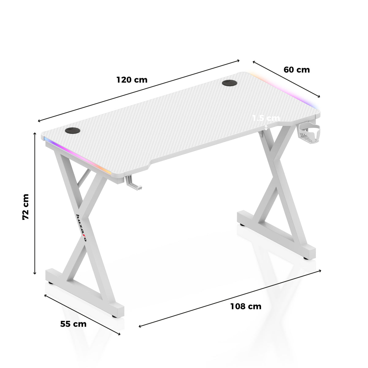 LED-Gaming-Schreibtisch Huzaro Hero 2.3 RGB Weiß 120 cm