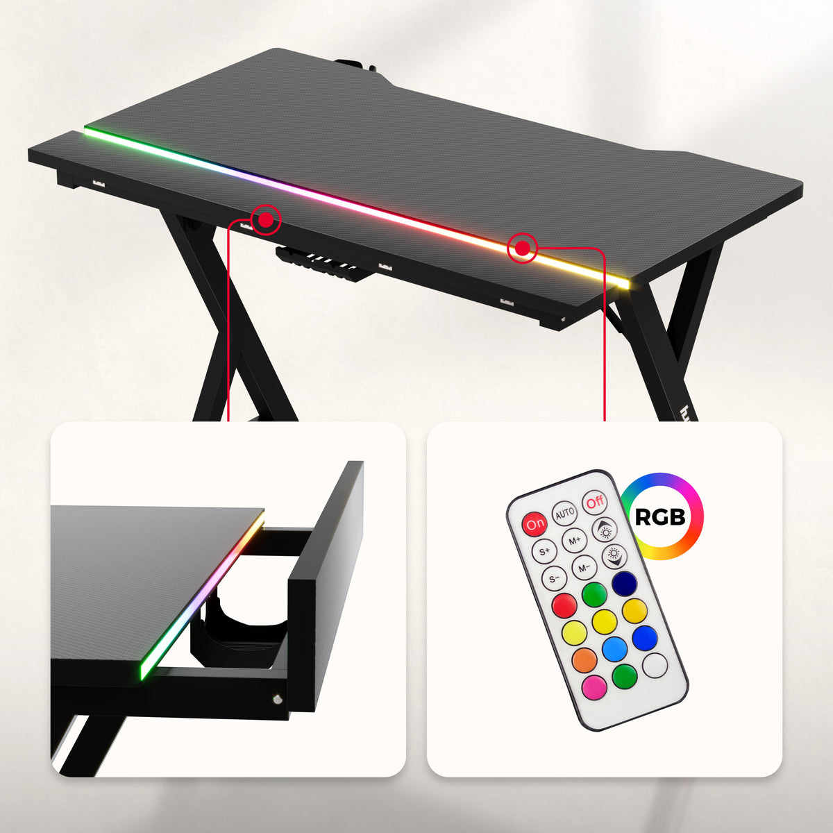 Gaming-Schreibtisch mit LED-Beleuchtung Huzaro Hero 2.4 RGB Black