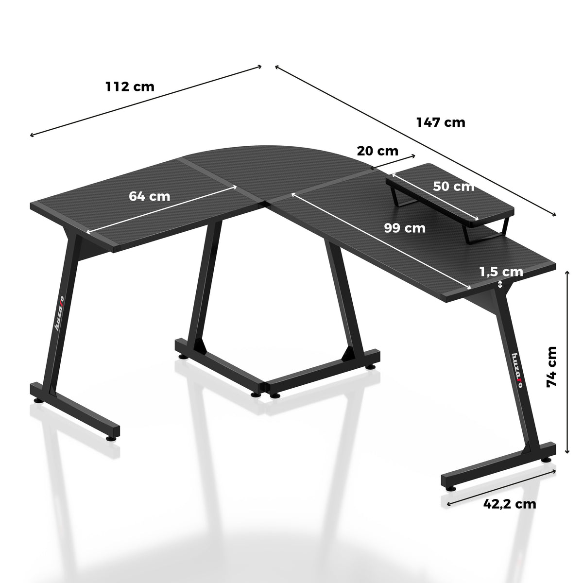Huzaro Hero 6.0 Black Eck-Gaming-Schreibtisch 147 cm