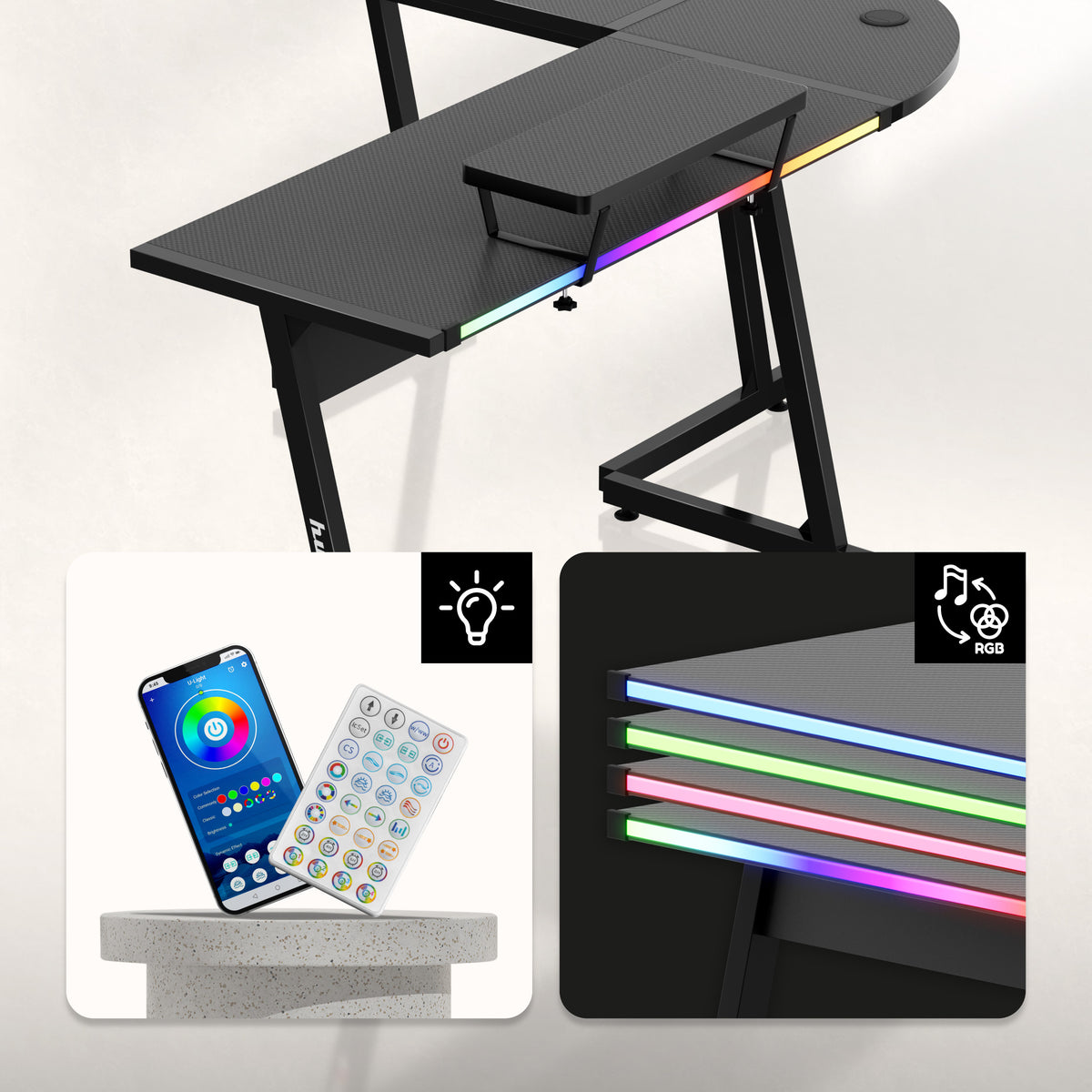 Gaming-Eckschreibtisch HUZARO Hero 6.0 RGB Smart Schwarz 147 cm