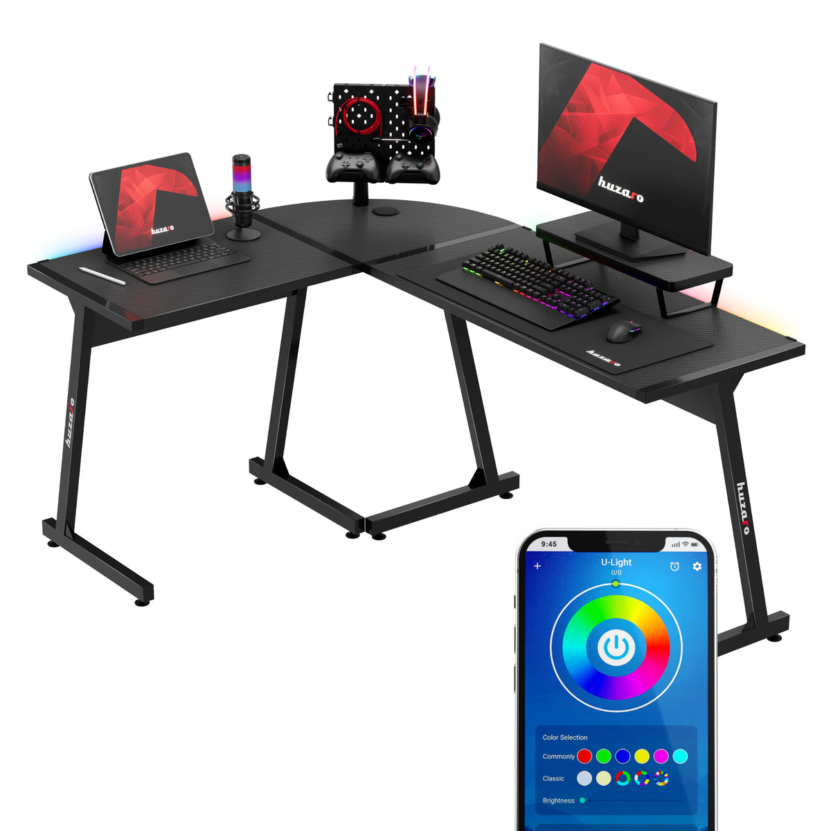 Gaming-Eckschreibtisch HUZARO Hero 6.0 RGB Smart Schwarz 147 cm