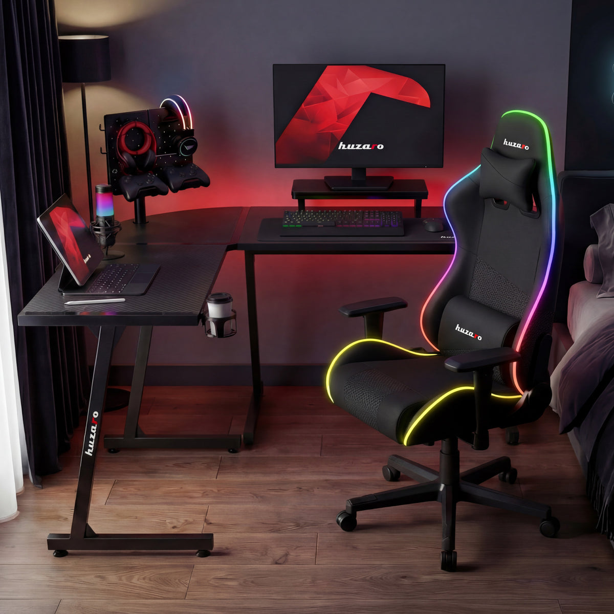 Gaming-Eckschreibtisch HUZARO Hero 6.0 RGB Smart Schwarz 147 cm