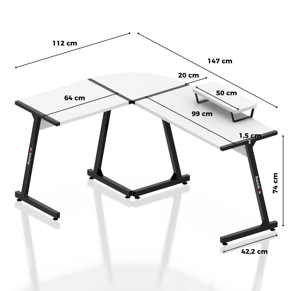 Gaming-Eckschreibtisch Huzaro Hero 6.0 White 147 cm