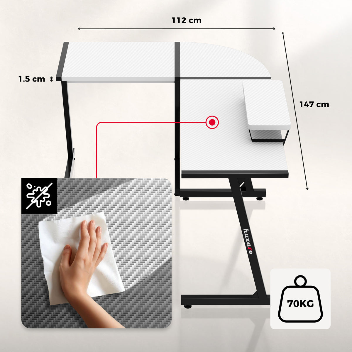 Gaming-Eckschreibtisch Huzaro Hero 6.0 White 147 cm