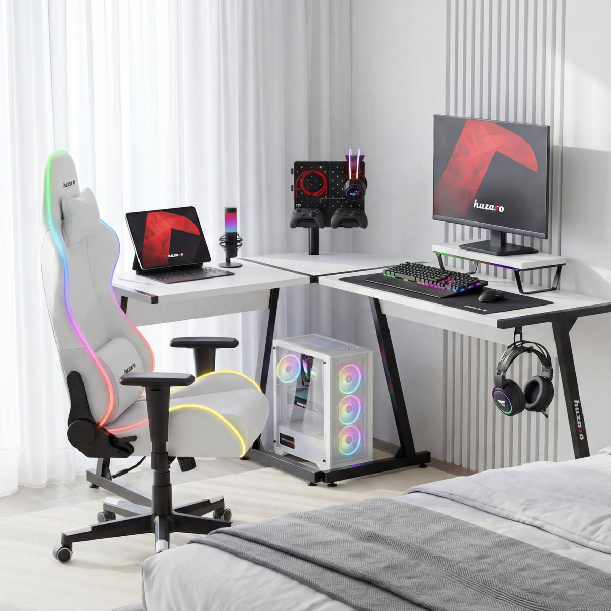 Gaming-Eckschreibtisch Huzaro Hero 6.0 White 147 cm