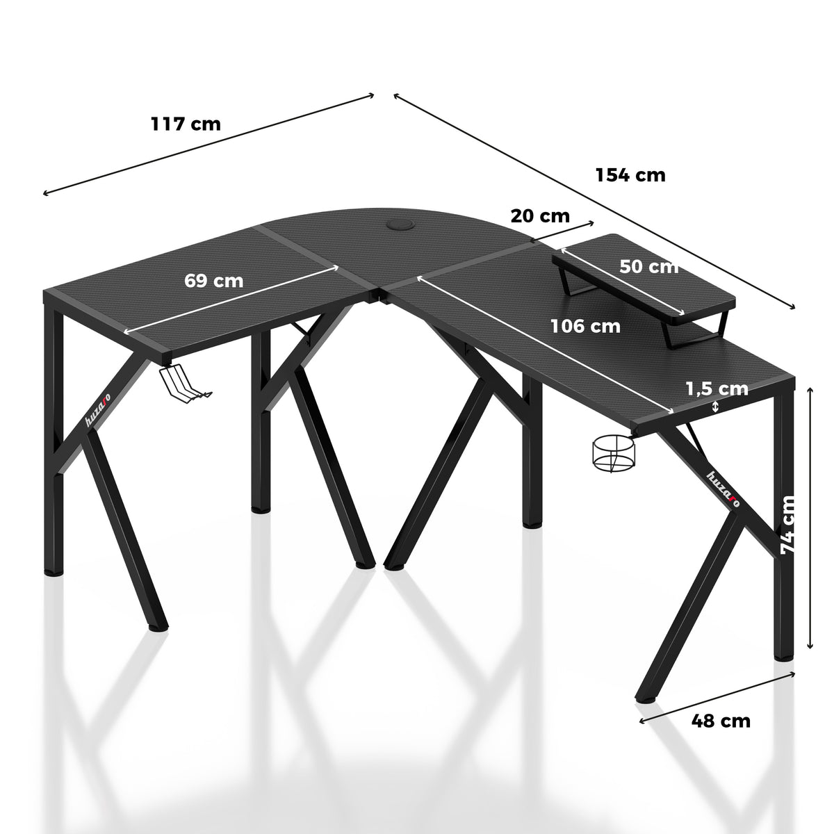 Huzaro Hero 6.3 Black Eck-Gaming-Schreibtisch 154 cm