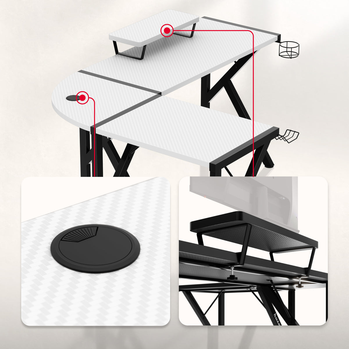 Gaming-Eckschreibtisch Huzaro Hero 6.3 White 154 cm