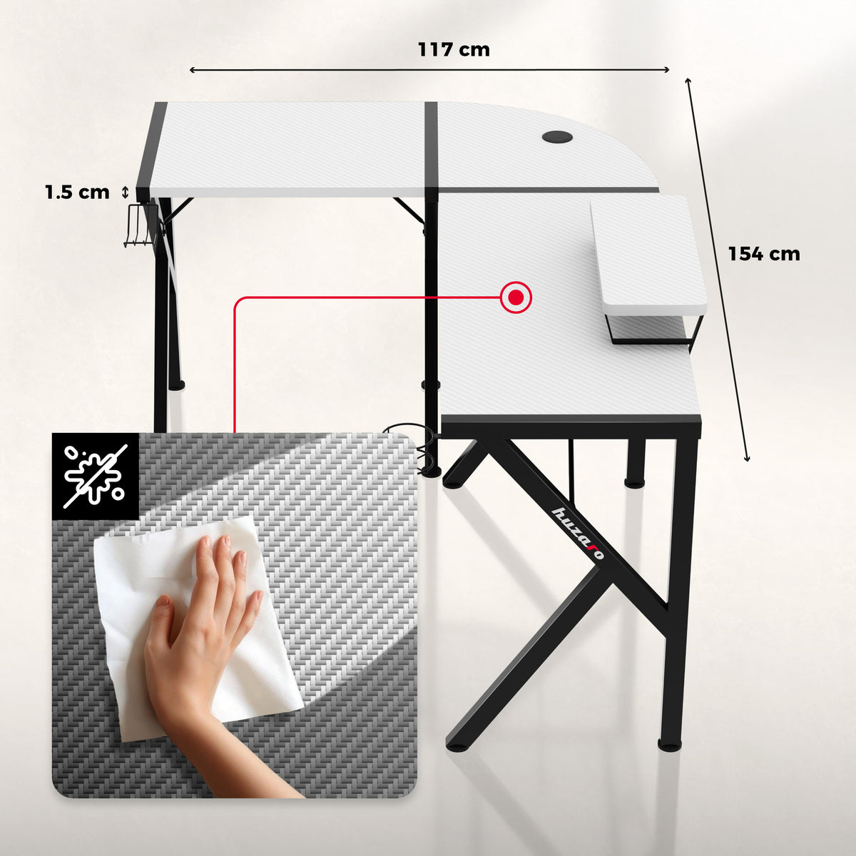 Gaming-Eckschreibtisch Huzaro Hero 6.3 White 154 cm
