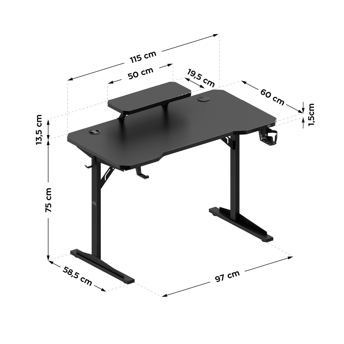 Computertisch mit Regal Mark Adler Leader 5.1 Schwarz 115 cm