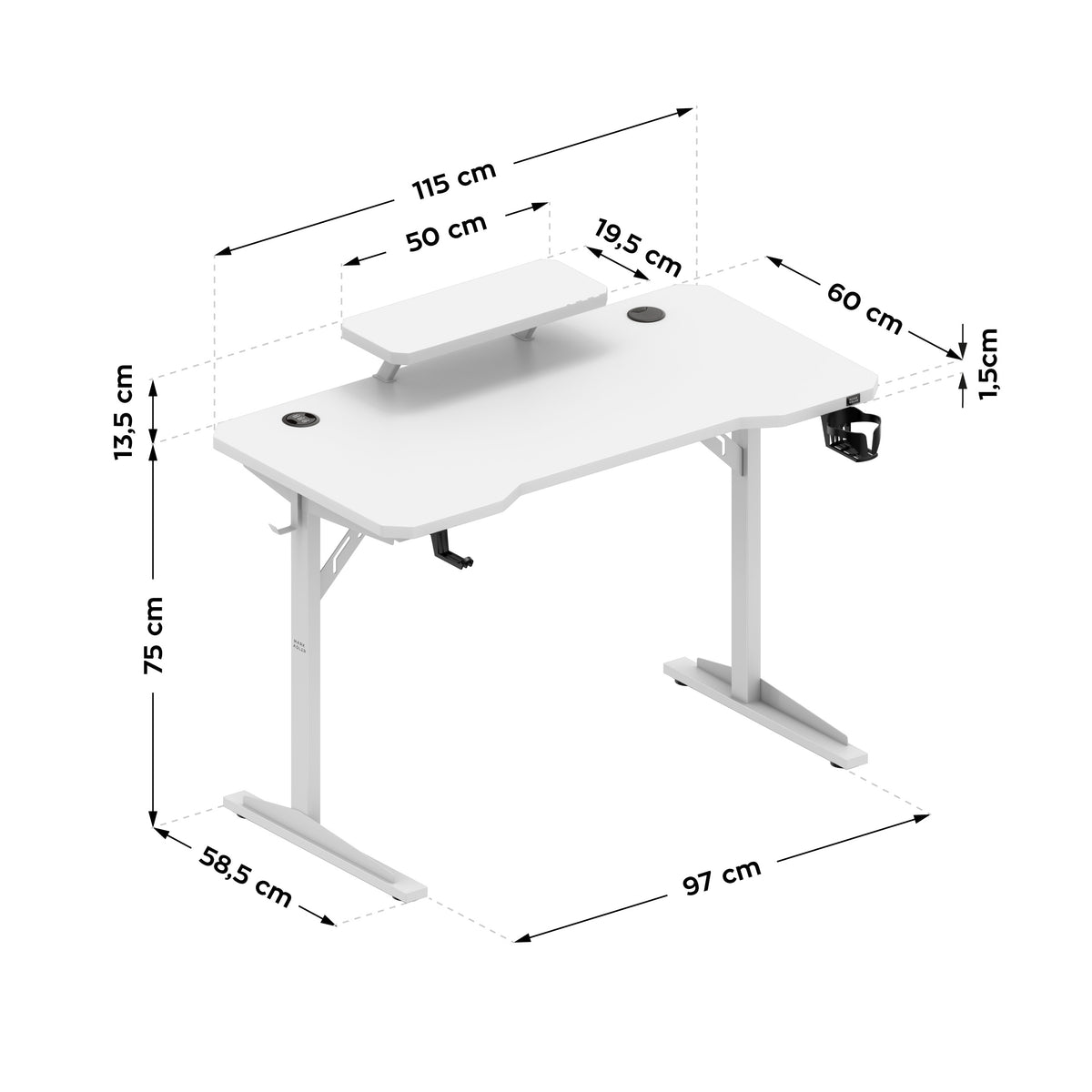 Computertisch mit Regal Mark Adler Leader 5.1 Weiß 115 cm