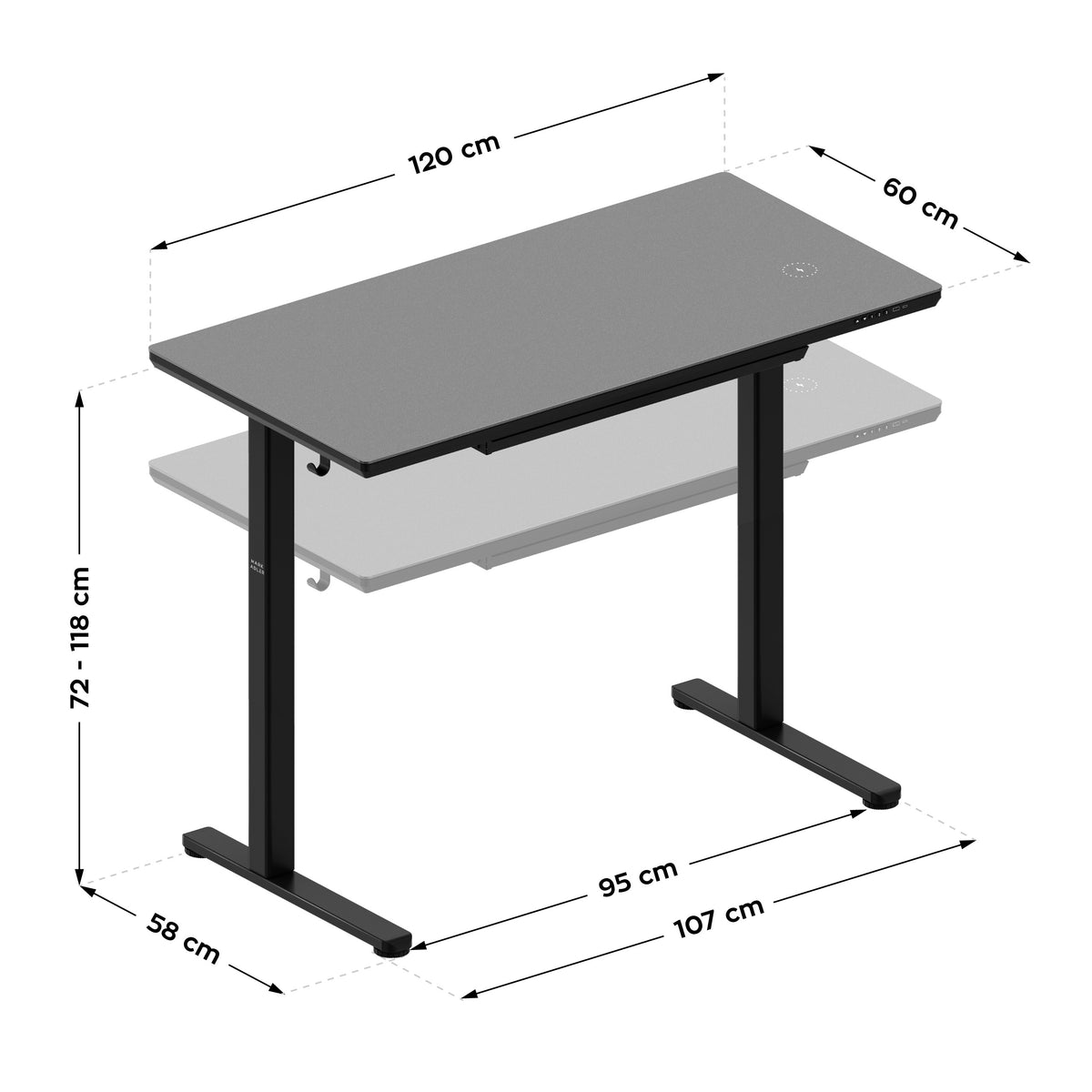 Elektrischer Schreibtisch mit Glasplatte Mark Adler Leader 8.5 Schwarz 120 cm