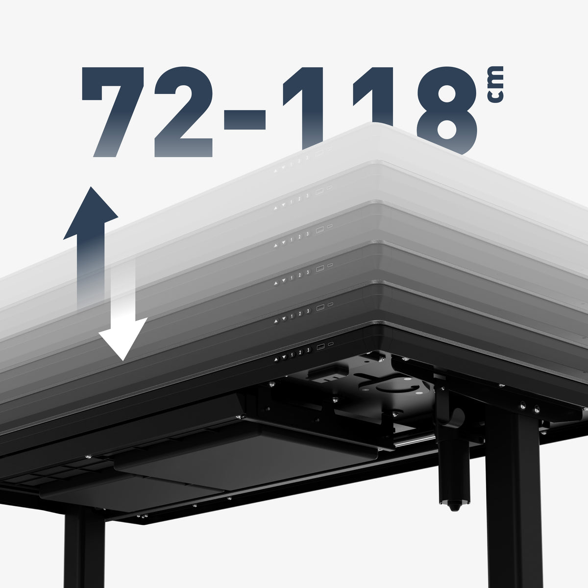 Stufenlose elektrische Höhenverstellung 72-118 cm