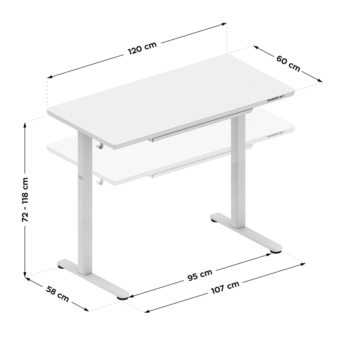 Elektrischer Schreibtisch mit Glasplatte Mark Adler Leader 8.5 White 120 cm