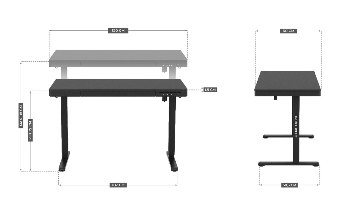Elektrischer Schreibtisch Mark Adler Leader 8.2 Black 120 cm