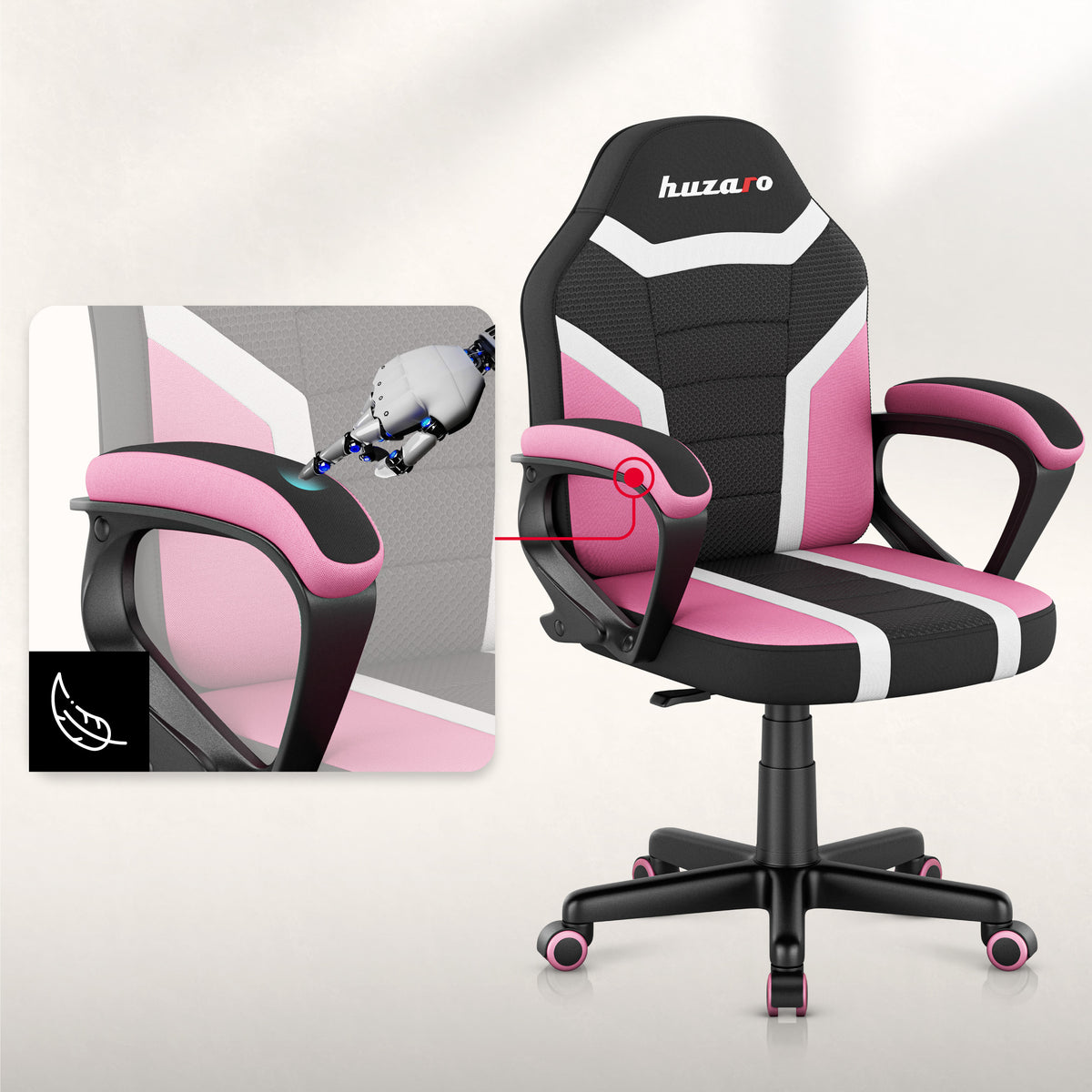 Gaming-Stuhl für Kinder HUZARO RANGER 1.0 Pink Mesh
