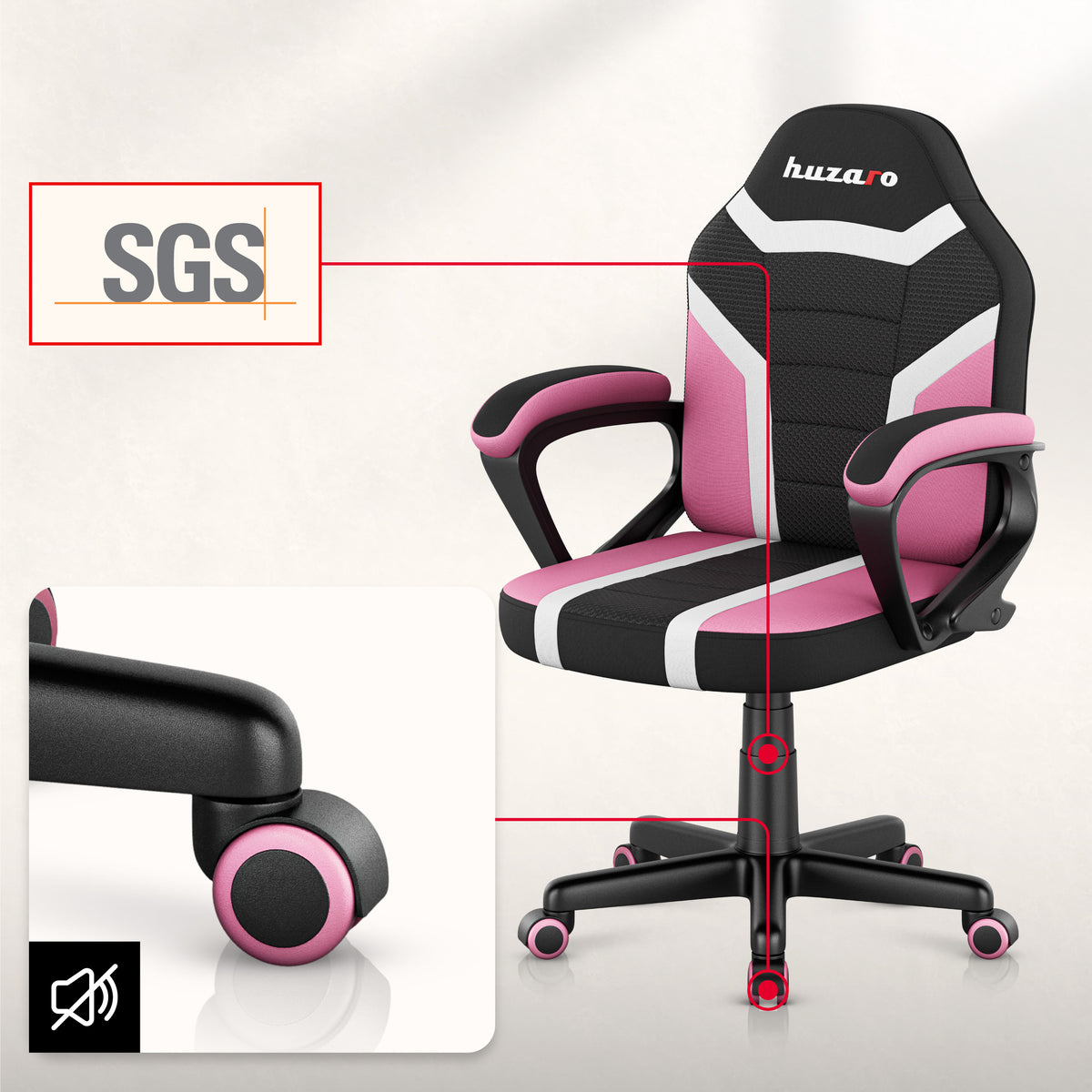 Gaming-Stuhl für Kinder HUZARO RANGER 1.0 Pink Mesh