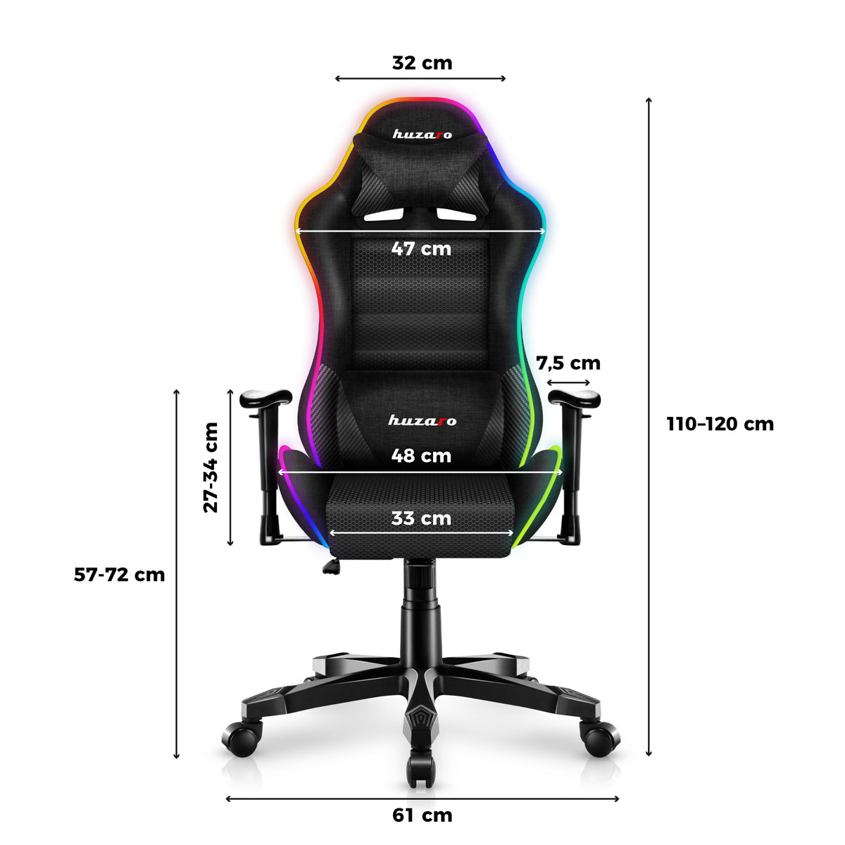 Gaming-Sessel für Kinder HUZARO RANGER 6.0 RGB Black Mesh
